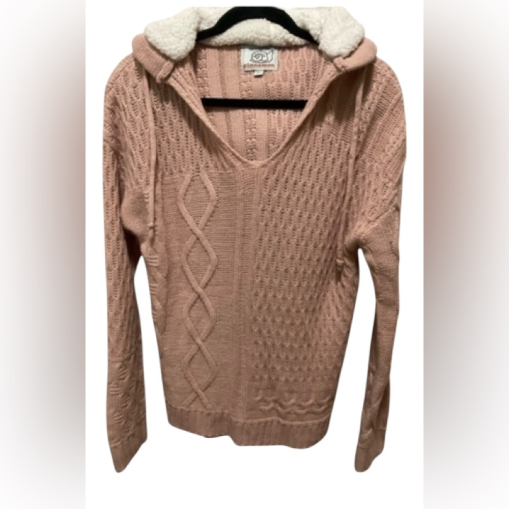 Snails & Cinnamon Pink Knitted Fleece Lined Hoodie Med